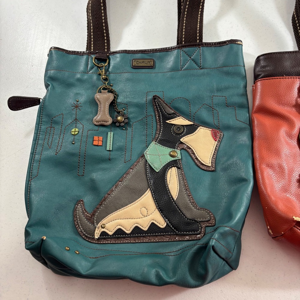 Lot of 2 Chala Handbags Vegan Leather Tote Bags Scottie Dog and Bird Applique - Picture 2 of 16